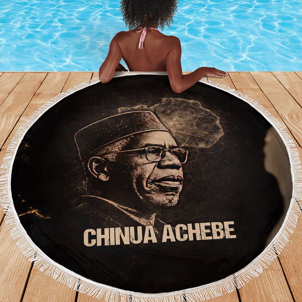 Chinua Achebe Beach Blanket with Sepia Portrait, Lion Historians Quote and Vintage African Map - Wonder Print Shop