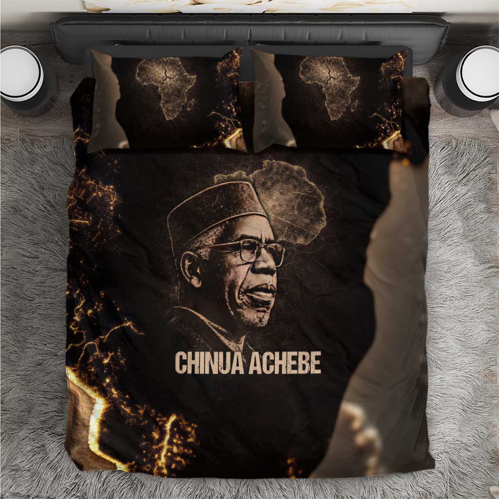 Chinua Achebe Bedding Set with Sepia Portrait, Lion Historians Quote and Vintage African Map - Wonder Print Shop