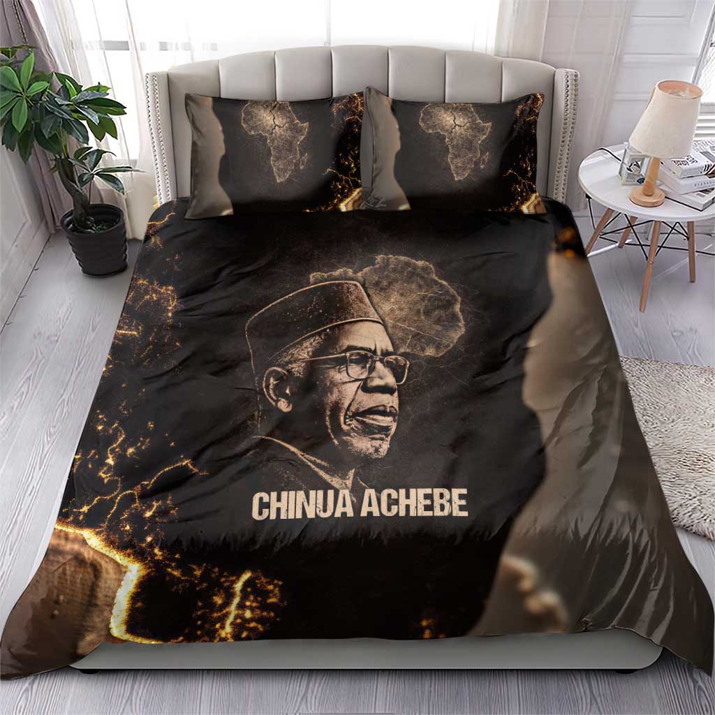 Chinua Achebe Bedding Set with Sepia Portrait, Lion Historians Quote and Vintage African Map - Wonder Print Shop