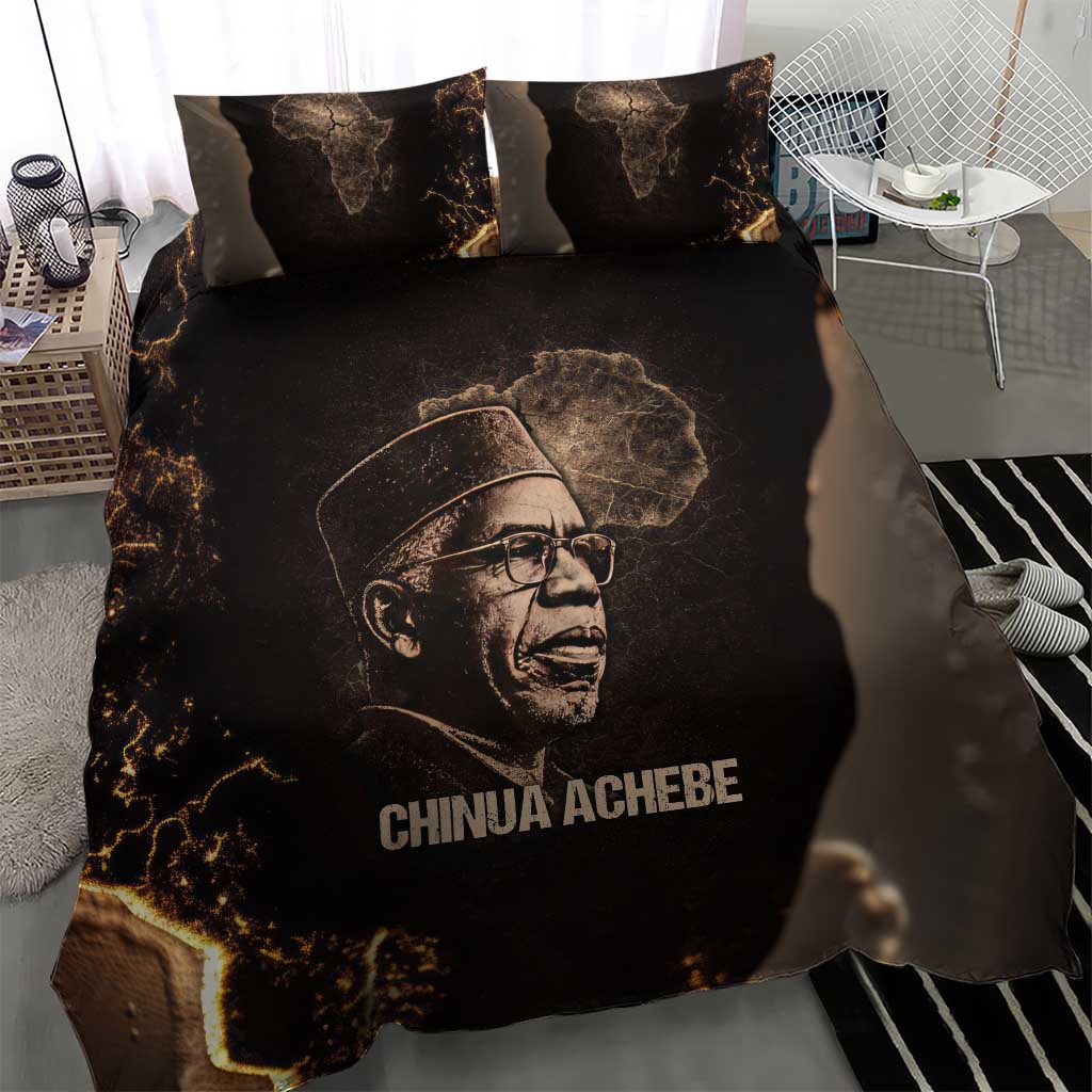 Chinua Achebe Bedding Set with Sepia Portrait, Lion Historians Quote and Vintage African Map - Wonder Print Shop