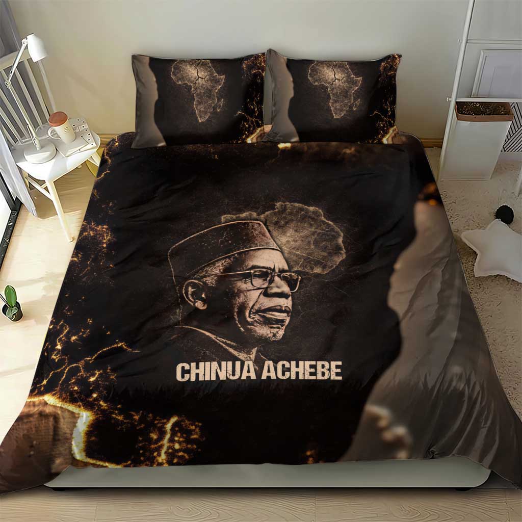 Chinua Achebe Bedding Set with Sepia Portrait, Lion Historians Quote and Vintage African Map - Wonder Print Shop