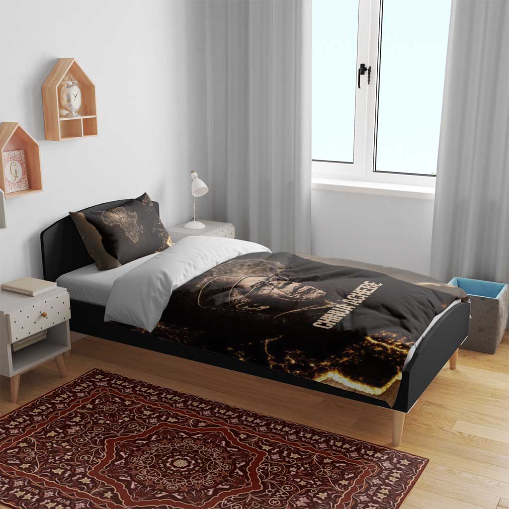 Chinua Achebe Bedding Set with Sepia Portrait, Lion Historians Quote and Vintage African Map - Wonder Print Shop