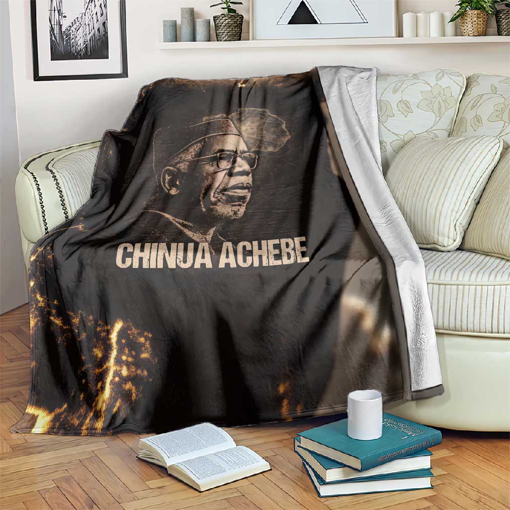 Chinua Achebe Blanket with Sepia Portrait, Lion Historians Quote and Vintage African Map - Wonder Print Shop