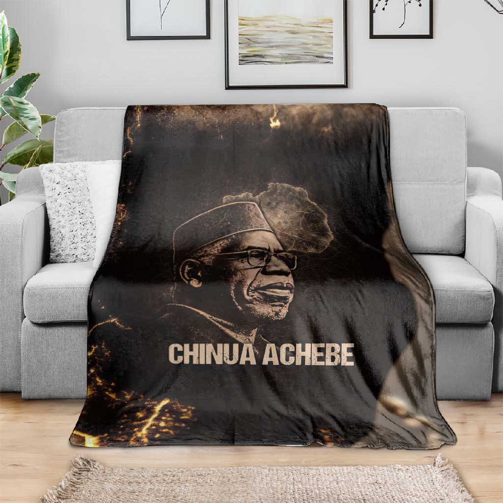 Chinua Achebe Blanket with Sepia Portrait, Lion Historians Quote and Vintage African Map - Wonder Print Shop
