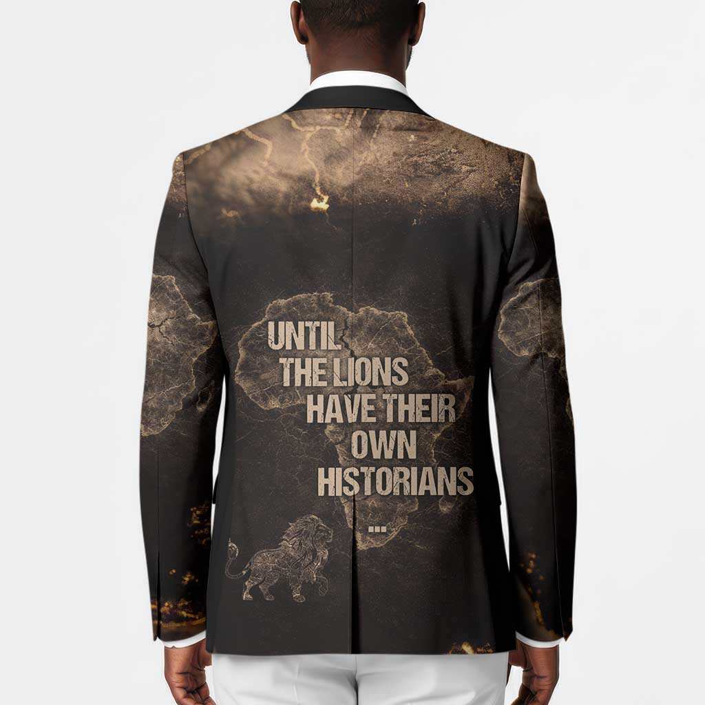 Chinua Achebe Blazer with Sepia Portrait, Lion Historians Quote and Vintage African Map - Wonder Print Shop
