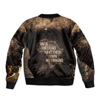 Chinua Achebe Bomber Jacket with Sepia Portrait, Lion Historians Quote and Vintage African Map - Wonder Print Shop