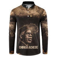 Chinua Achebe Button Sweatshirt with Sepia Portrait, Lion Historians Quote and Vintage African Map