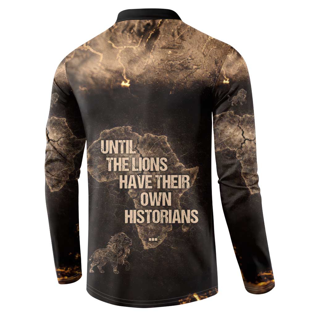 Chinua Achebe Button Sweatshirt with Sepia Portrait, Lion Historians Quote and Vintage African Map