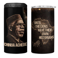 Chinua Achebe 4 in 1 Can Cooler Tumbler with Sepia Portrait, Lion Historians Quote and Vintage African Map - Wonder Print Shop