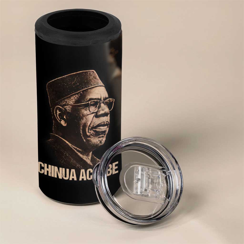 Chinua Achebe 4 in 1 Can Cooler Tumbler with Sepia Portrait, Lion Historians Quote and Vintage African Map - Wonder Print Shop