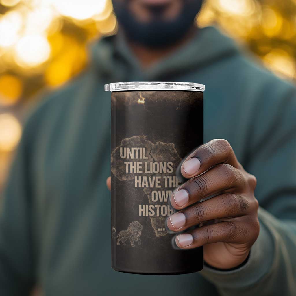Chinua Achebe 4 in 1 Can Cooler Tumbler with Sepia Portrait, Lion Historians Quote and Vintage African Map - Wonder Print Shop