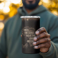 Chinua Achebe 4 in 1 Can Cooler Tumbler with Sepia Portrait, Lion Historians Quote and Vintage African Map - Wonder Print Shop