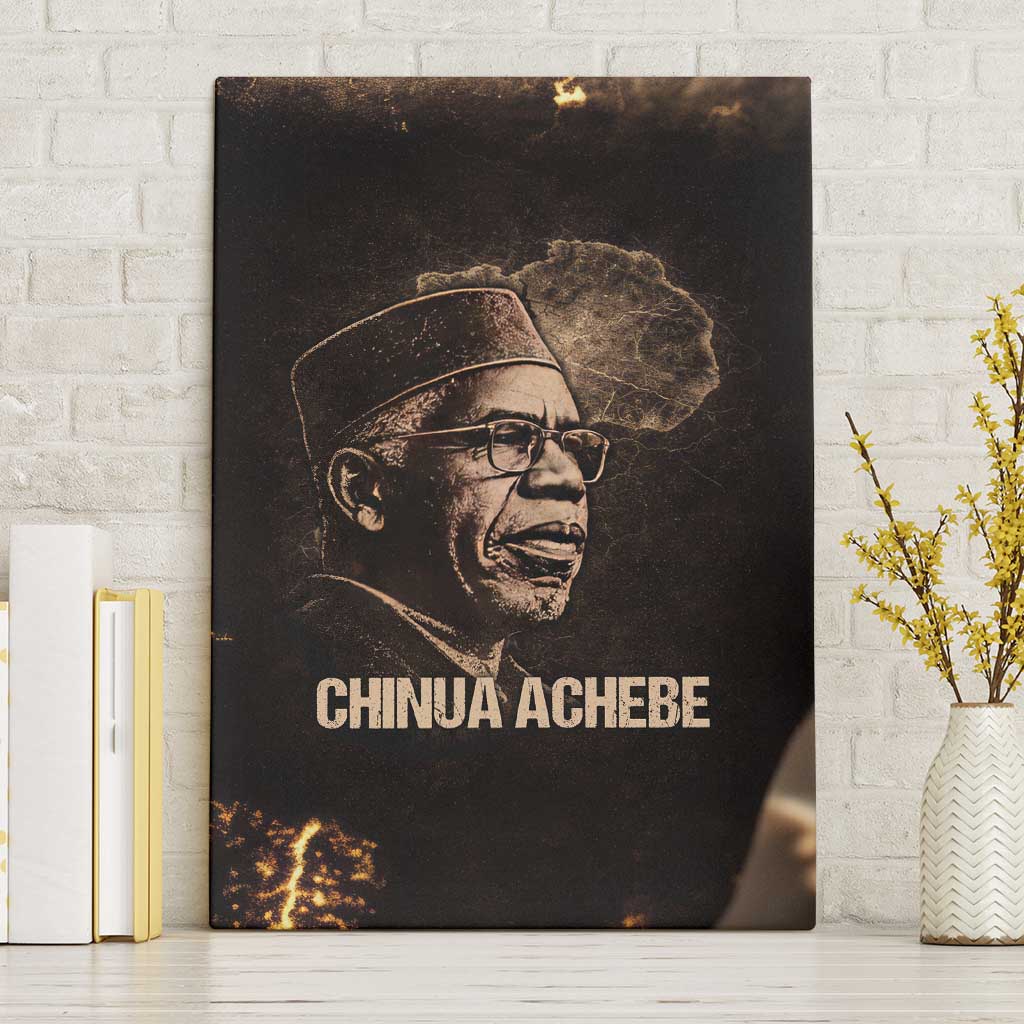 Chinua Achebe Canvas Wall Art with Sepia Portrait, Lion Historians Quote and Vintage African Map - Wonder Print Shop