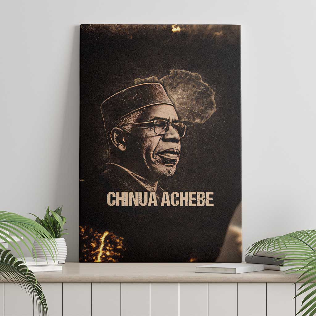Chinua Achebe Canvas Wall Art with Sepia Portrait, Lion Historians Quote and Vintage African Map - Wonder Print Shop