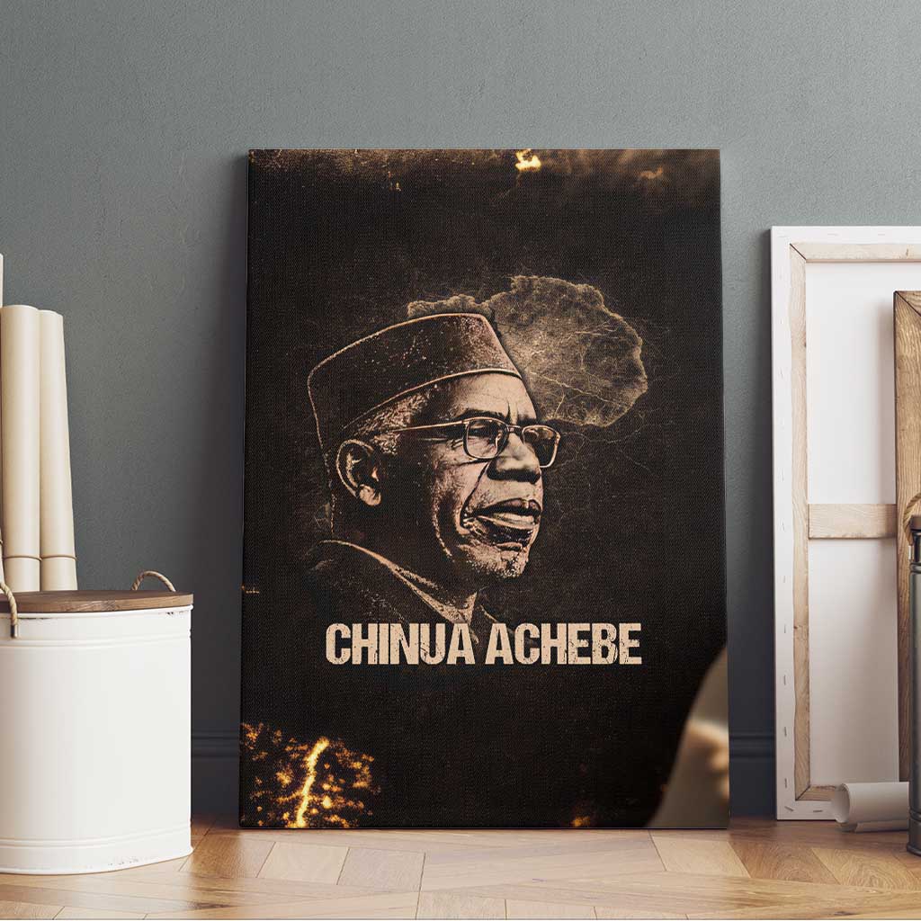 Chinua Achebe Canvas Wall Art with Sepia Portrait, Lion Historians Quote and Vintage African Map - Wonder Print Shop