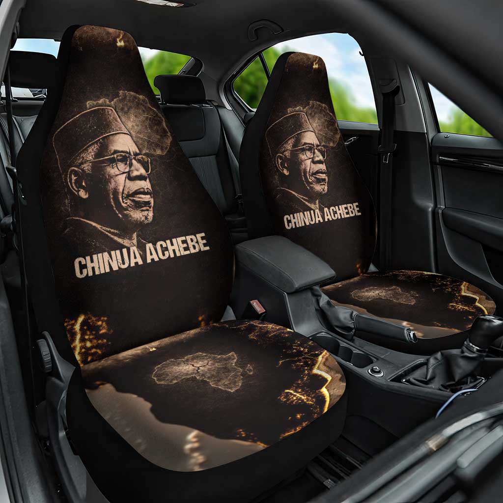 Chinua Achebe Car Seat Cover with Sepia Portrait, Lion Historians Quote and Vintage African Map - Wonder Print Shop