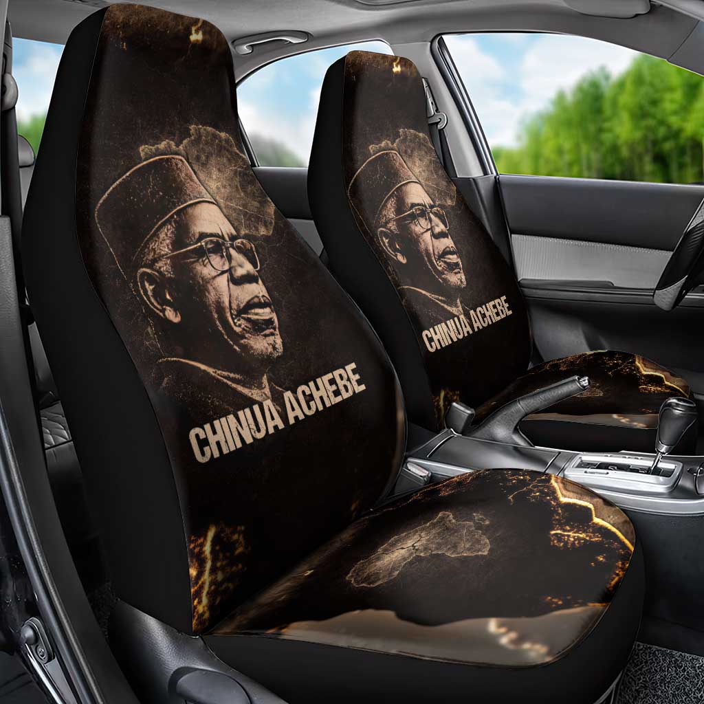 Chinua Achebe Car Seat Cover with Sepia Portrait, Lion Historians Quote and Vintage African Map - Wonder Print Shop