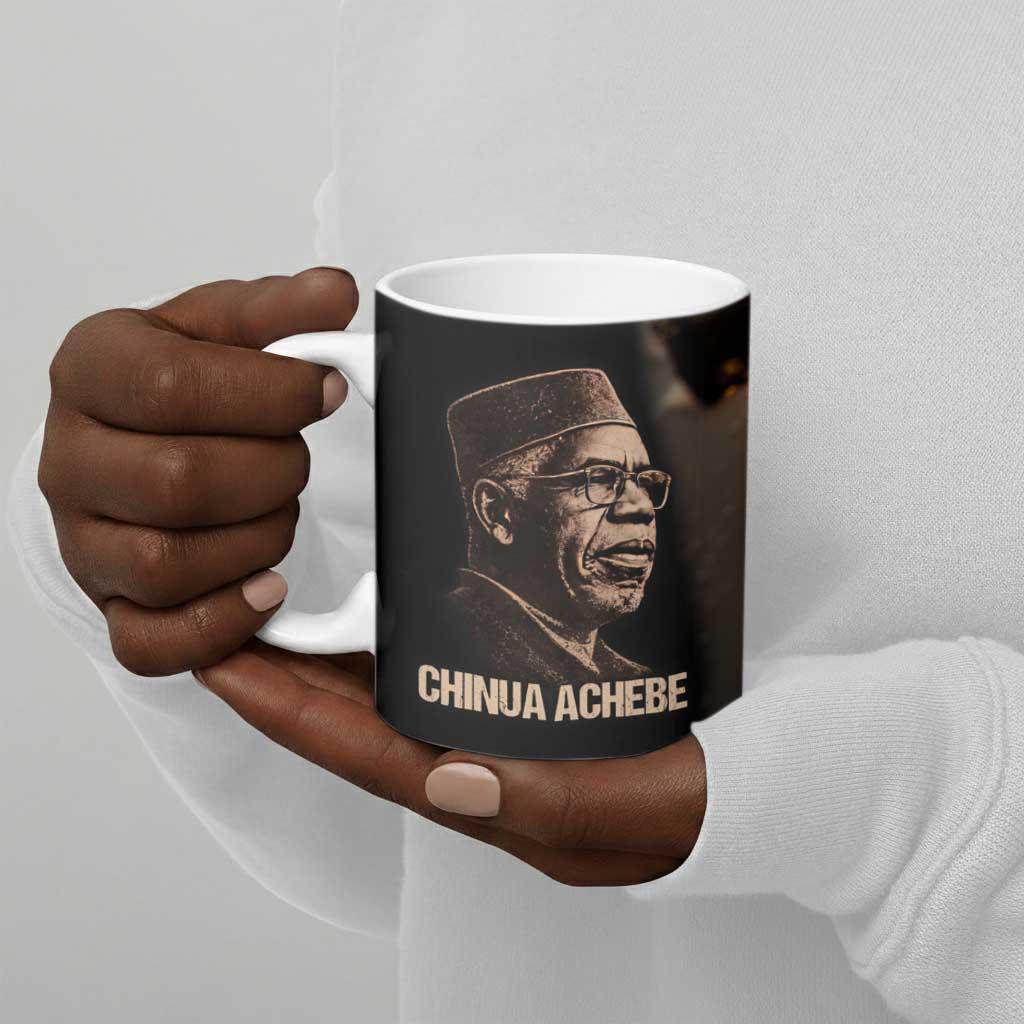 Chinua Achebe Ceramic Mug with Sepia Portrait, Lion Historians Quote and Vintage African Map - Wonder Print Shop