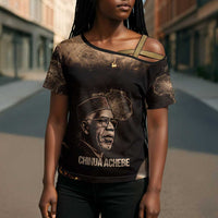 Chinua Achebe Cross Shoulder Shirt with Sepia Portrait, Lion Historians Quote and Vintage African Map - Wonder Print Shop