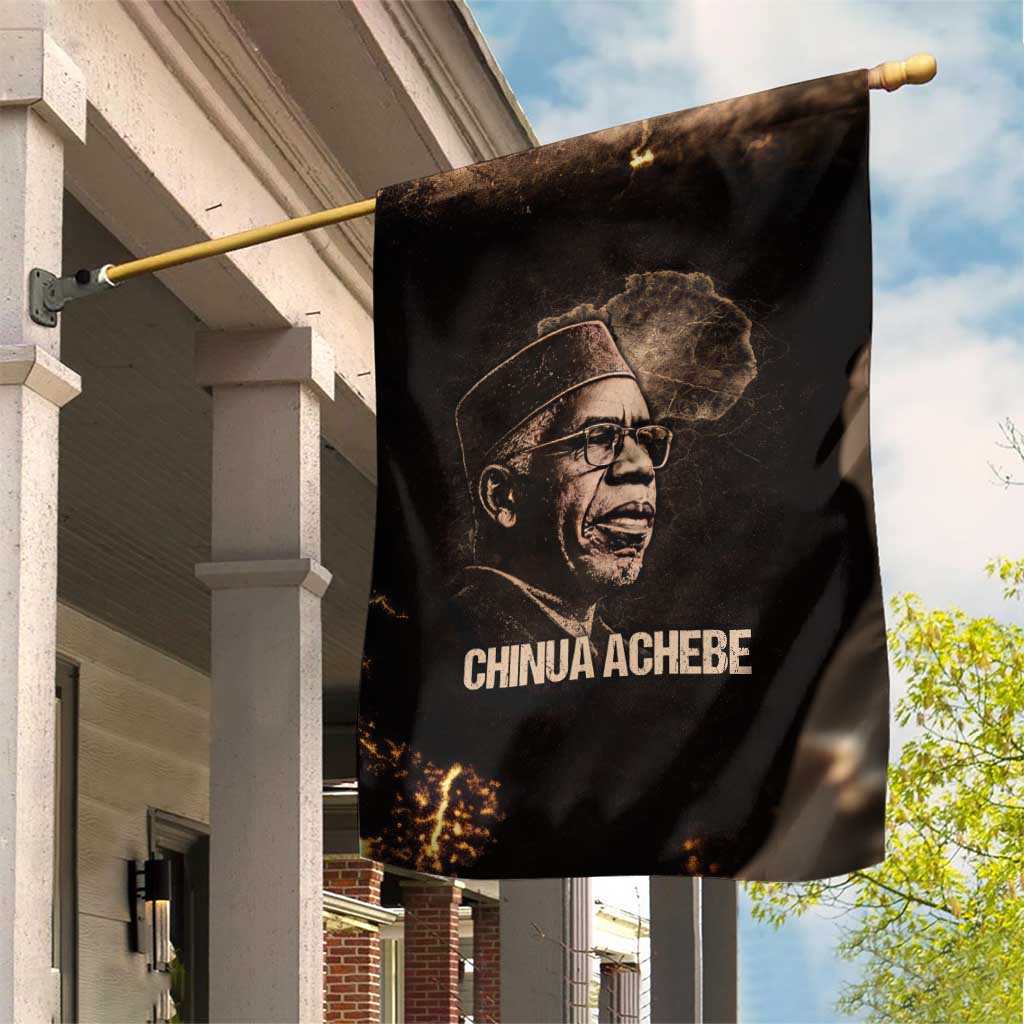 Chinua Achebe Garden Flag with Sepia Portrait, Lion Historians Quote and Vintage African Map - Wonder Print Shop