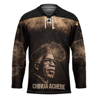 Chinua Achebe Hockey Jersey with Sepia Portrait, Lion Historians Quote and Vintage African Map - Wonder Print Shop