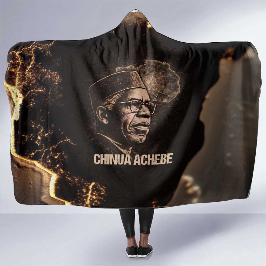 Chinua Achebe Hooded Blanket with Sepia Portrait, Lion Historians Quote and Vintage African Map - Wonder Print Shop