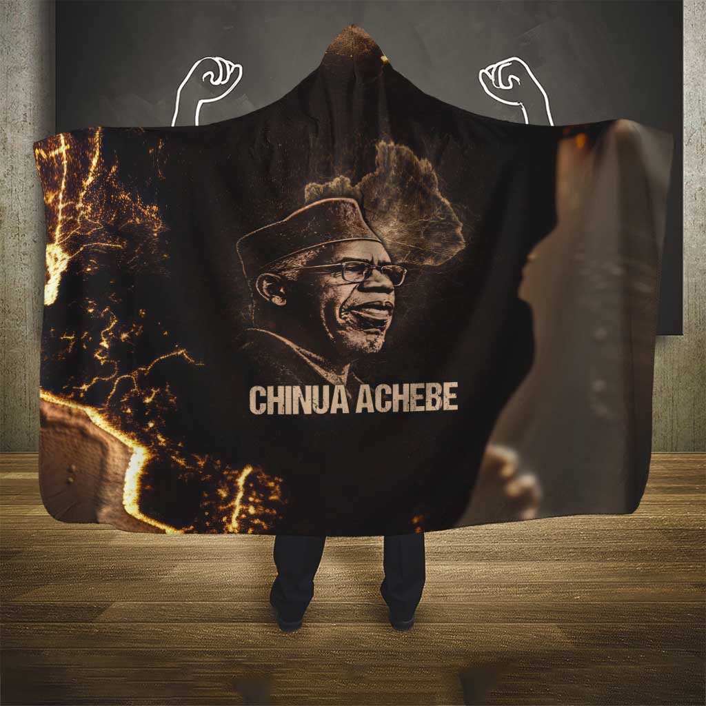 Chinua Achebe Hooded Blanket with Sepia Portrait, Lion Historians Quote and Vintage African Map - Wonder Print Shop