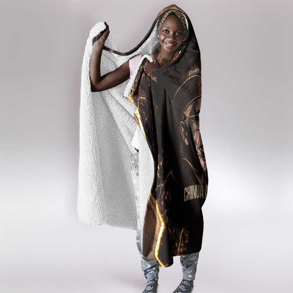 Chinua Achebe Hooded Blanket with Sepia Portrait, Lion Historians Quote and Vintage African Map - Wonder Print Shop