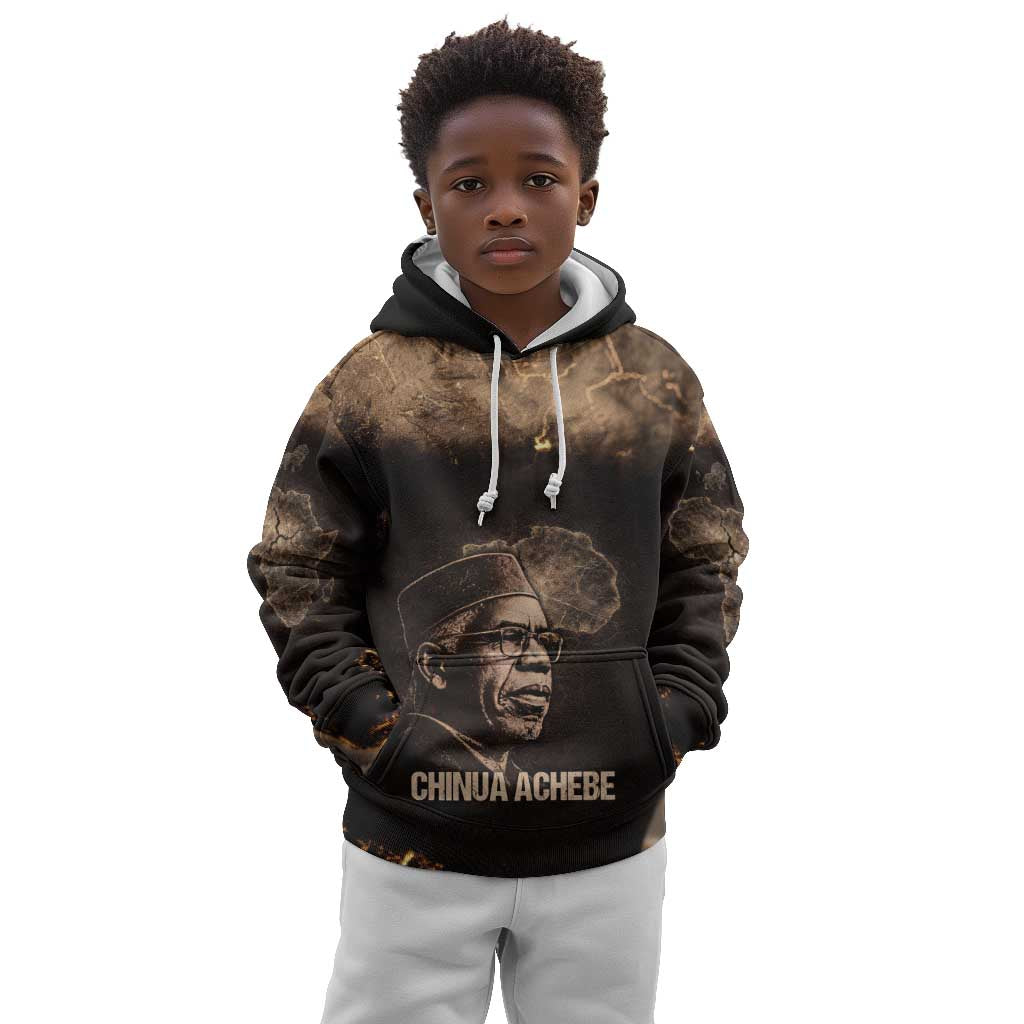 Chinua Achebe Kid Hoodie with Sepia Portrait, Lion Historians Quote and Vintage African Map - Wonder Print Shop