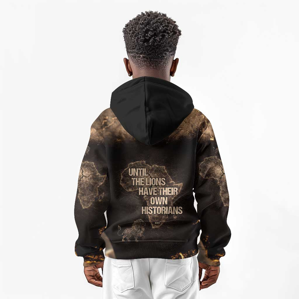 Chinua Achebe Kid Hoodie with Sepia Portrait, Lion Historians Quote and Vintage African Map - Wonder Print Shop