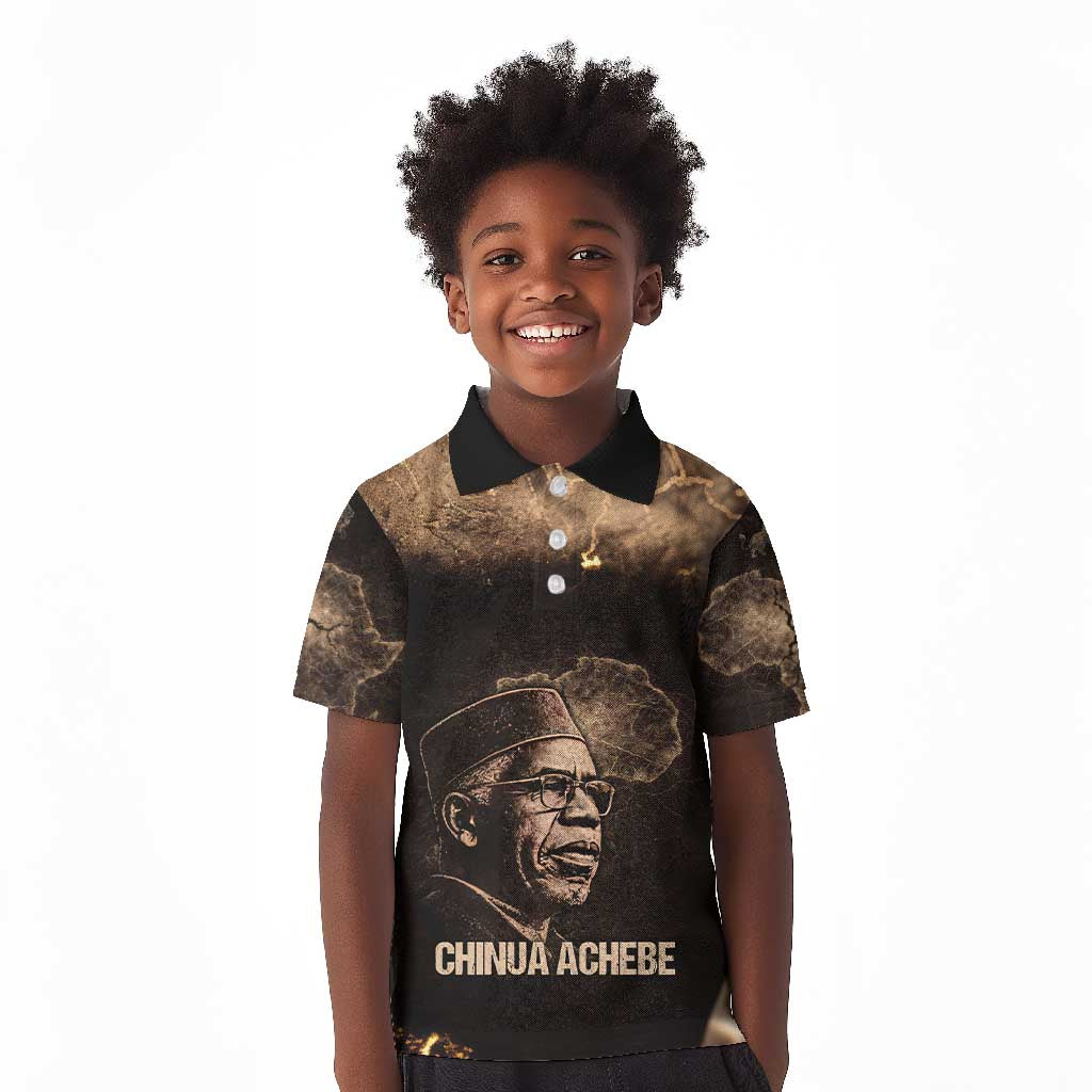 Chinua Achebe Kid Polo Shirt with Sepia Portrait, Lion Historians Quote and Vintage African Map - Wonder Print Shop