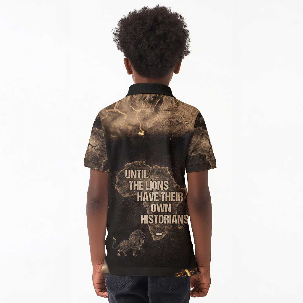 Chinua Achebe Kid Polo Shirt with Sepia Portrait, Lion Historians Quote and Vintage African Map - Wonder Print Shop