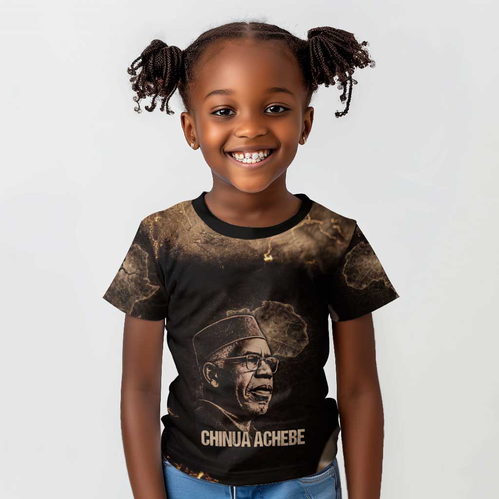 Chinua Achebe Kid T shirt with Sepia Portrait, Lion Historians Quote and Vintage African Map - Wonder Print Shop