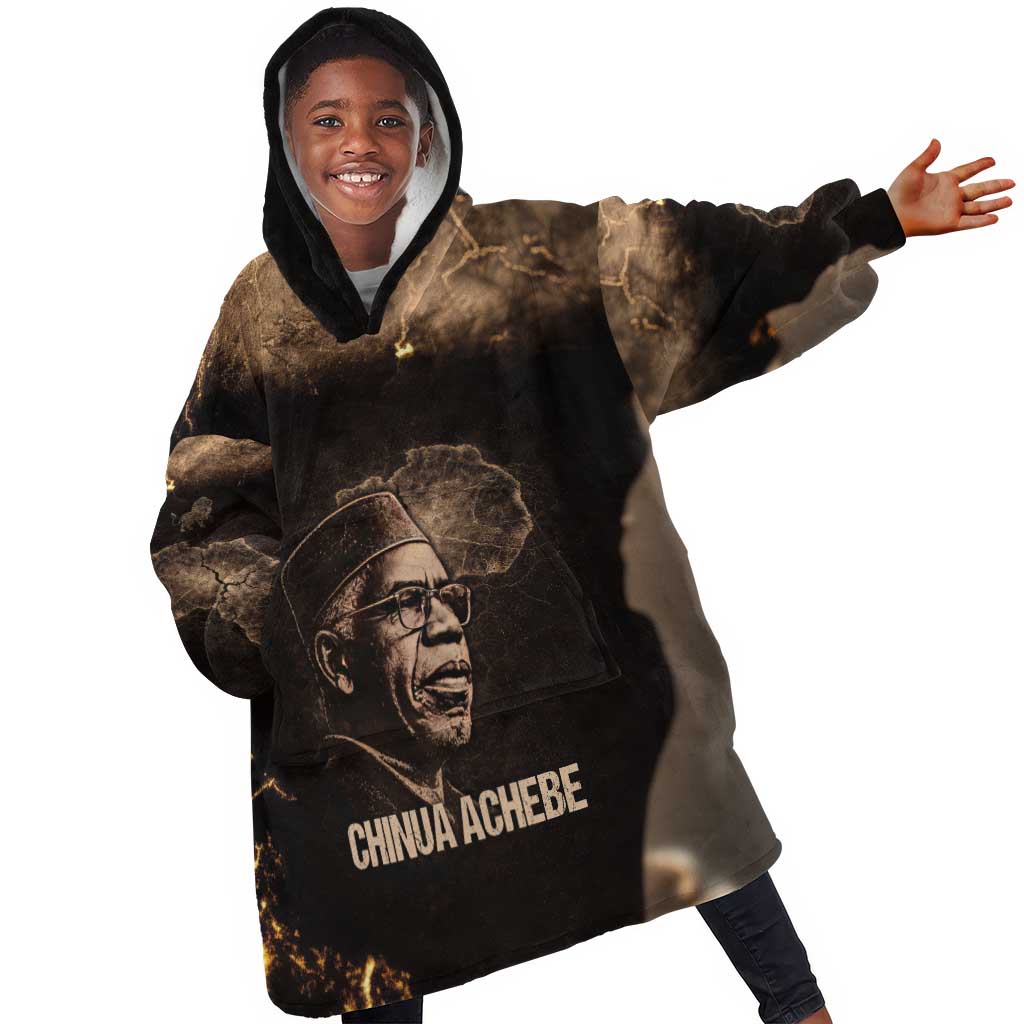 Chinua Achebe Kid Wearable Blanket Hoodie with Sepia Portrait, Lion Historians Quote and Vintage African Map - Wonder Print Shop