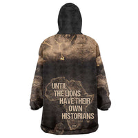 Chinua Achebe Kid Wearable Blanket Hoodie with Sepia Portrait, Lion Historians Quote and Vintage African Map - Wonder Print Shop