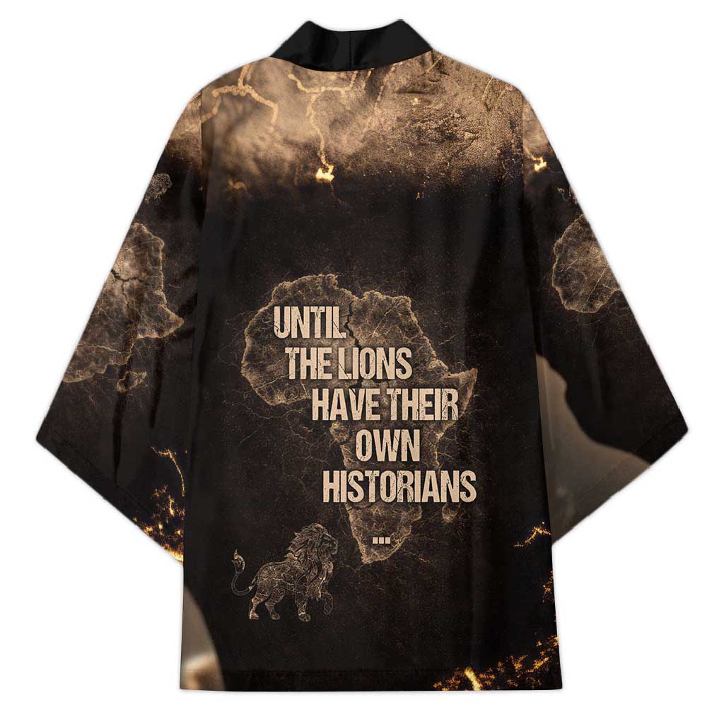 Chinua Achebe Kimono with Sepia Portrait, Lion Historians Quote and Vintage African Map - Wonder Print Shop