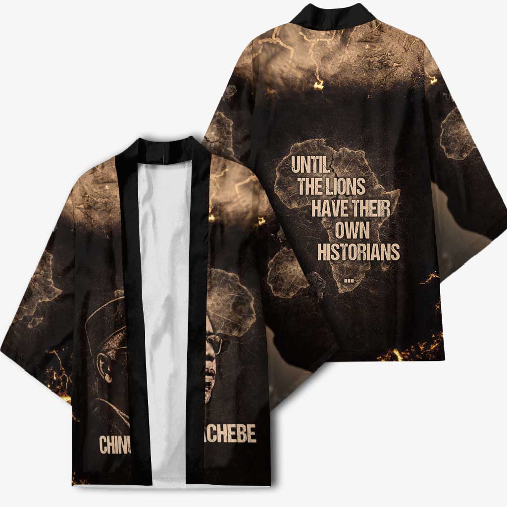 Chinua Achebe Kimono with Sepia Portrait, Lion Historians Quote and Vintage African Map - Wonder Print Shop