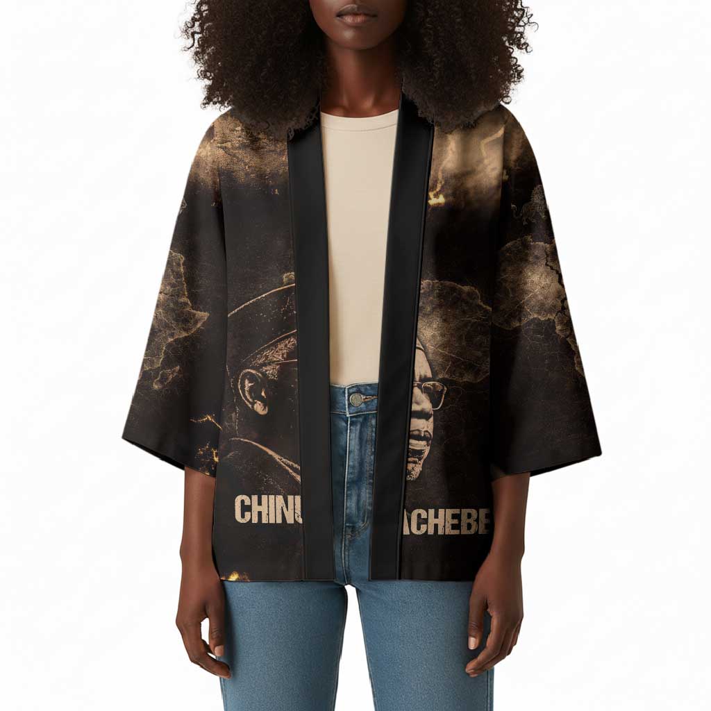 Chinua Achebe Kimono with Sepia Portrait, Lion Historians Quote and Vintage African Map - Wonder Print Shop