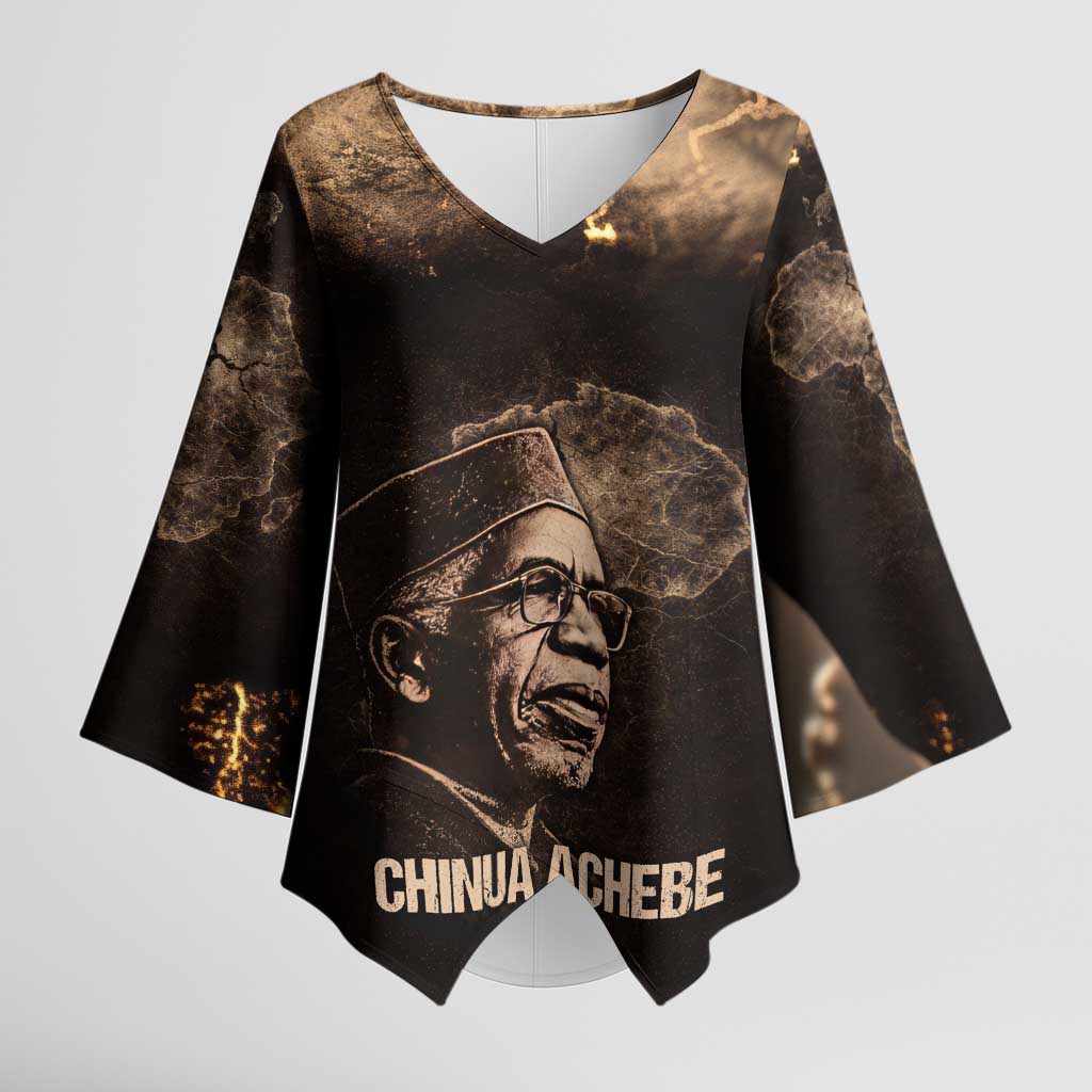 Chinua Achebe Kimono Sleeve Blouse with Sepia Portrait, Lion Historians Quote and Vintage African Map - Wonder Print Shop