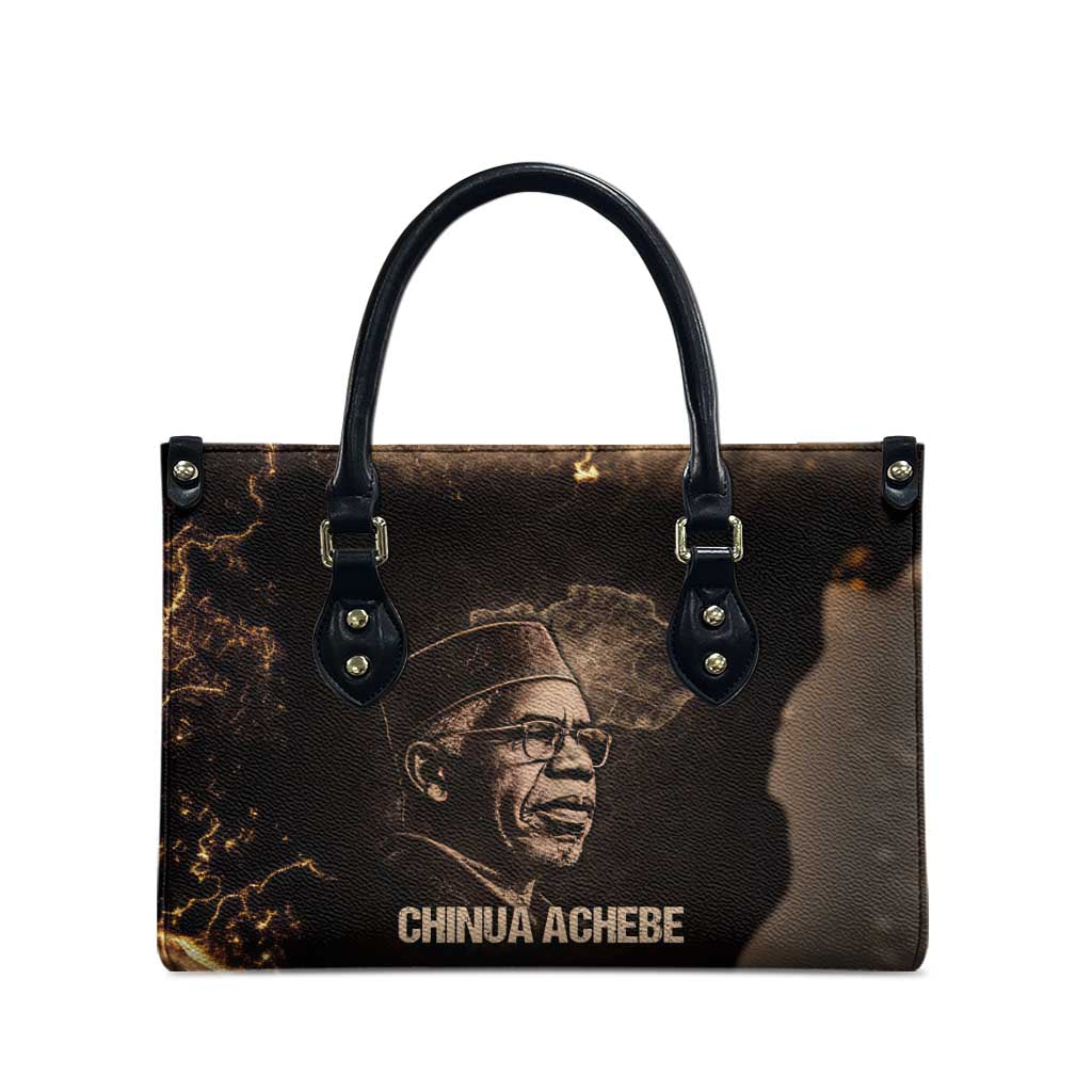 Chinua Achebe Leather Bag with Sepia Portrait, Lion Historians Quote and Vintage African Map - Wonder Print Shop