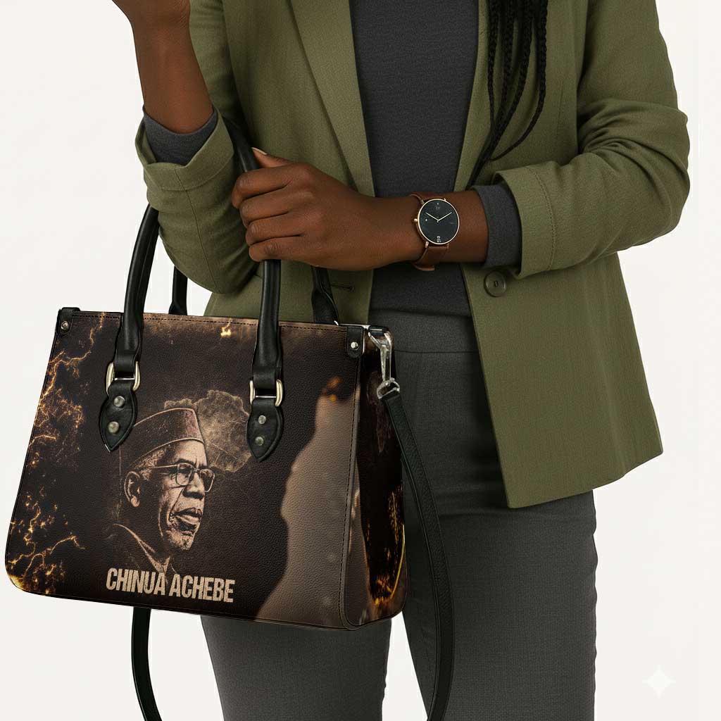 Chinua Achebe Leather Bag with Sepia Portrait, Lion Historians Quote and Vintage African Map - Wonder Print Shop
