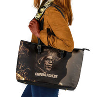 Chinua Achebe Leather Tote Bag with Sepia Portrait, Lion Historians Quote and Vintage African Map - Wonder Print Shop