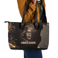 Chinua Achebe Leather Tote Bag with Sepia Portrait, Lion Historians Quote and Vintage African Map - Wonder Print Shop