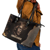 Chinua Achebe Leather Tote Bag with Sepia Portrait, Lion Historians Quote and Vintage African Map - Wonder Print Shop