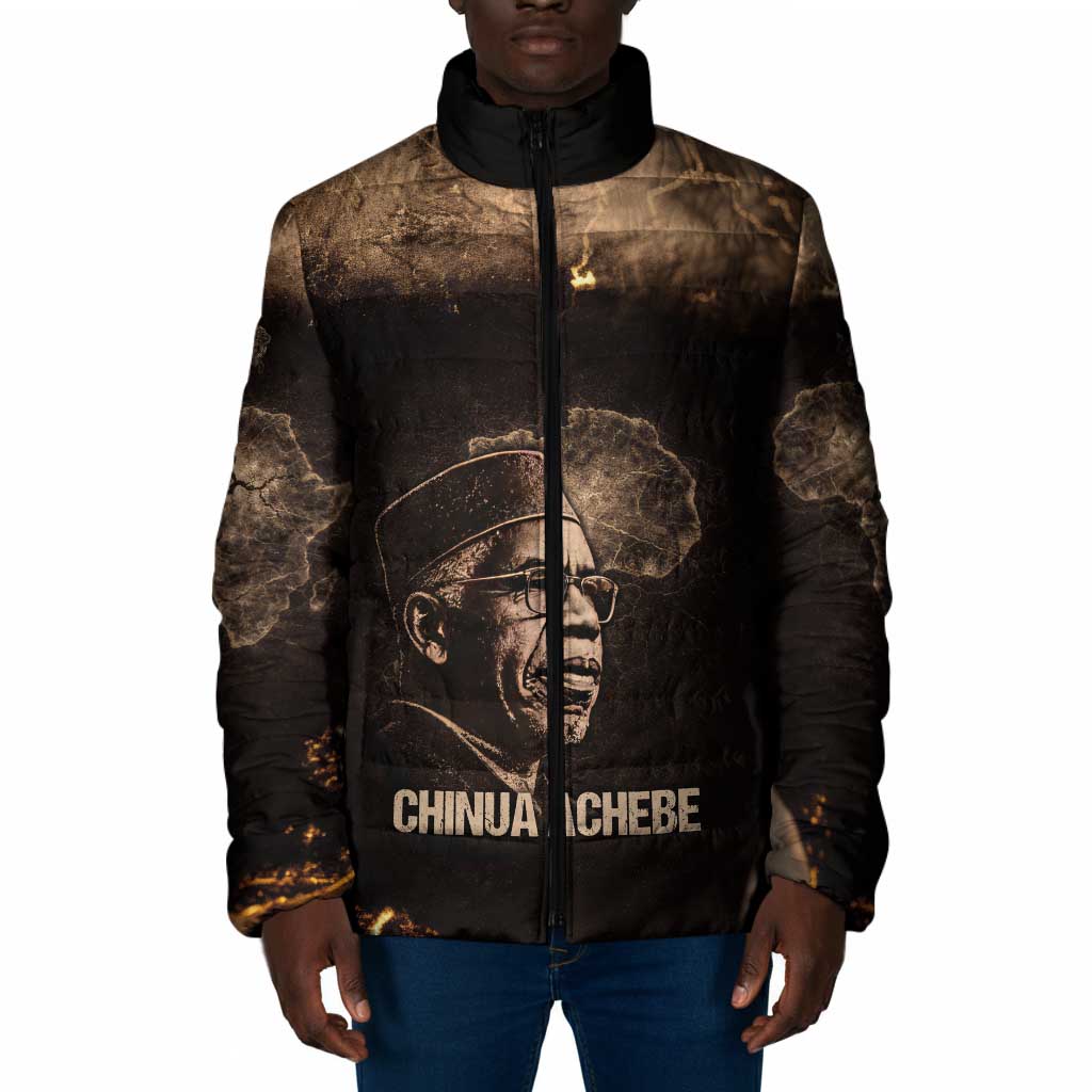 Chinua Achebe Padded Jacket with Sepia Portrait, Lion Historians Quote and Vintage African Map - Wonder Print Shop