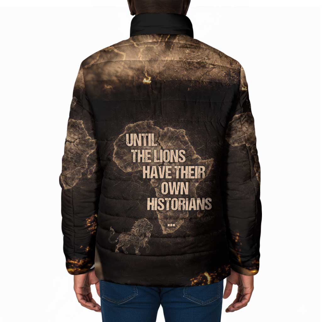 Chinua Achebe Padded Jacket with Sepia Portrait, Lion Historians Quote and Vintage African Map - Wonder Print Shop