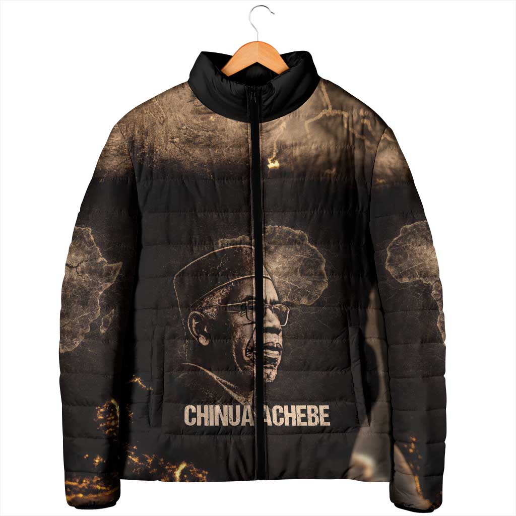 Chinua Achebe Padded Jacket with Sepia Portrait, Lion Historians Quote and Vintage African Map - Wonder Print Shop
