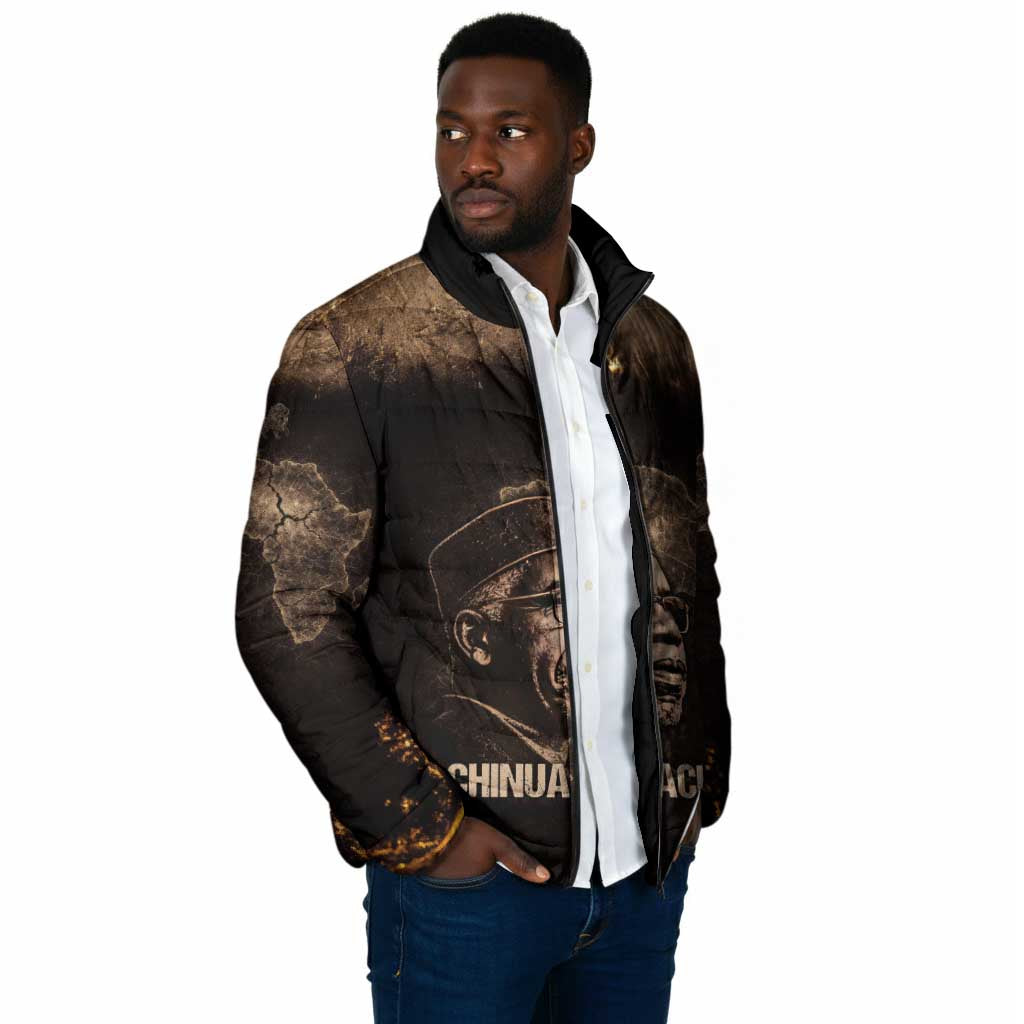 Chinua Achebe Padded Jacket with Sepia Portrait, Lion Historians Quote and Vintage African Map - Wonder Print Shop