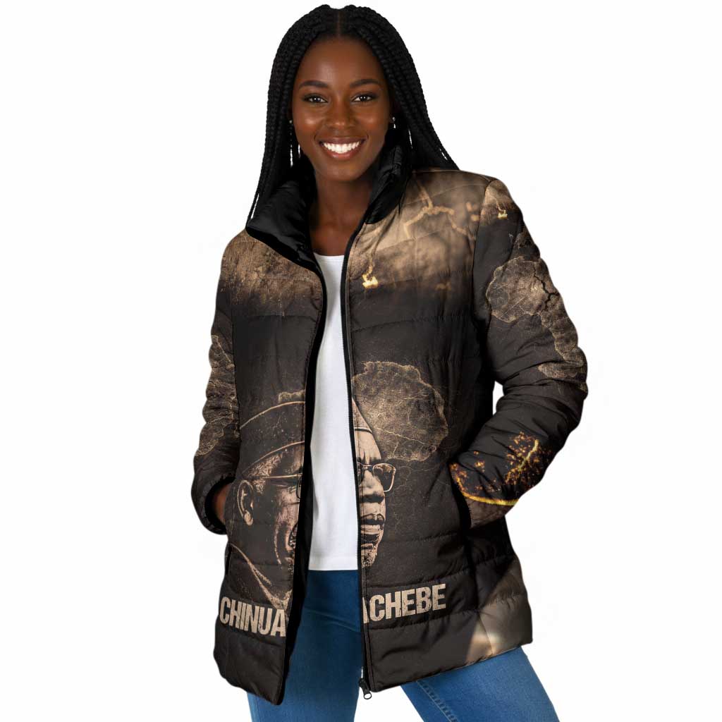 Chinua Achebe Padded Jacket with Sepia Portrait, Lion Historians Quote and Vintage African Map - Wonder Print Shop