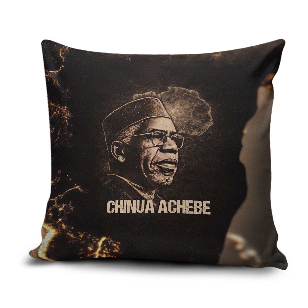 Chinua Achebe Pillow Cover with Sepia Portrait, Lion Historians Quote and Vintage African Map - Wonder Print Shop